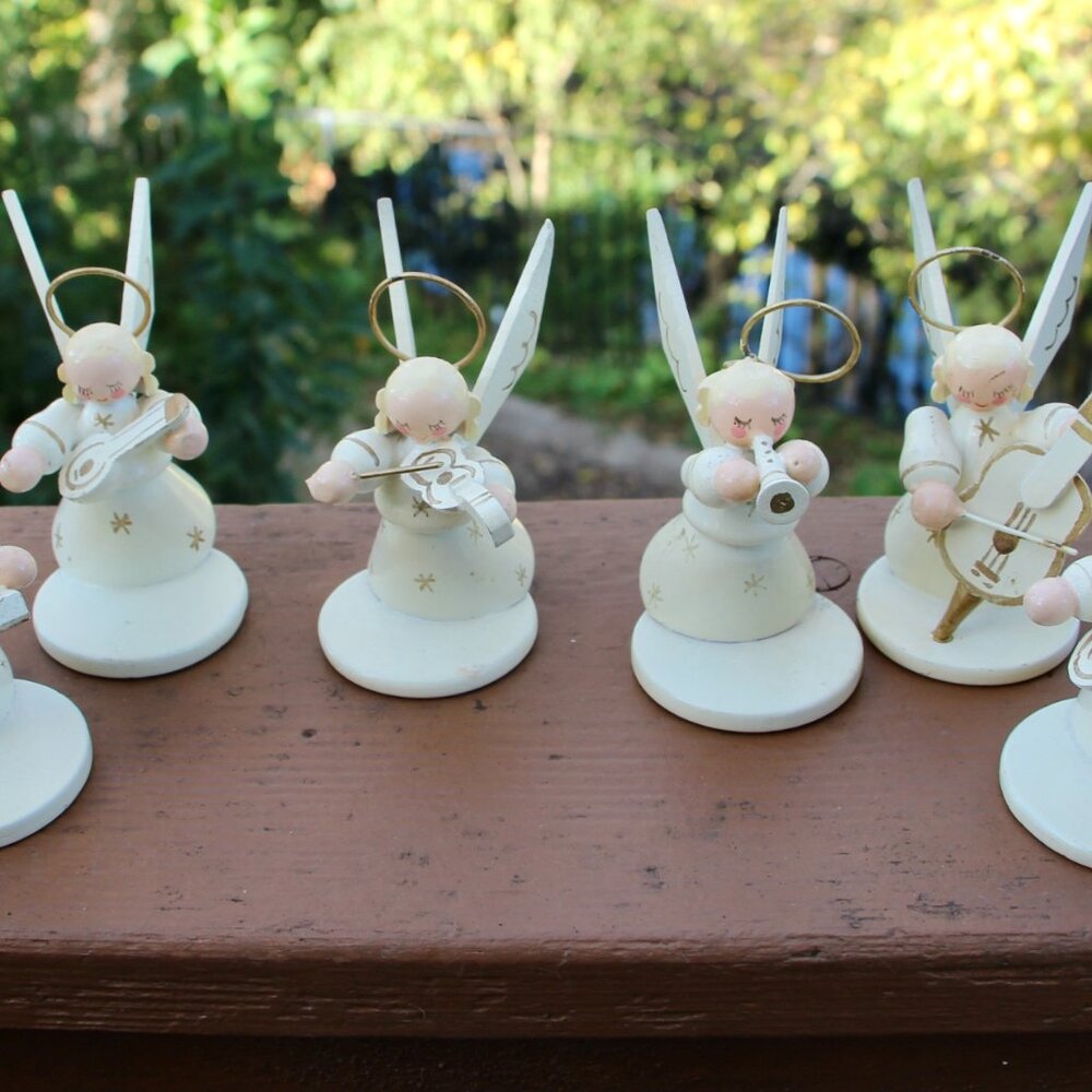 Vintage wooden White and gold Christmas Angels